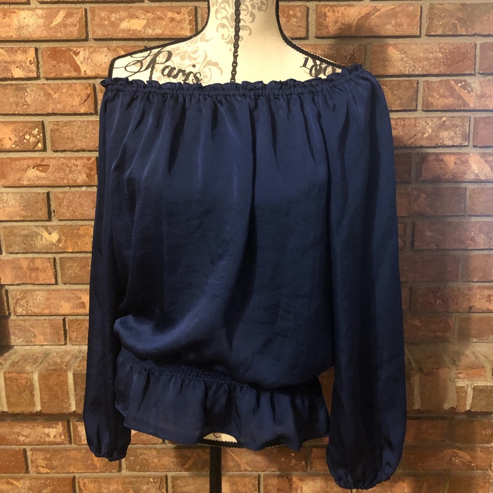 Michael Kors off shoulder blouse sz L Navy Blue